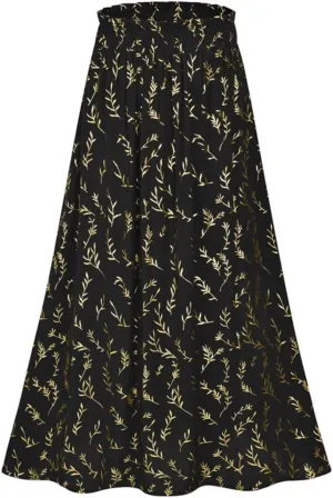 Gienergy Yellow Leaf Floral Pleated Midi Skirt Women's Elastic High Waist Side Pocket Skirt Summer Women's Bottoming Skirt