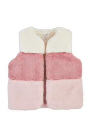 girls colorblock faux fur vest