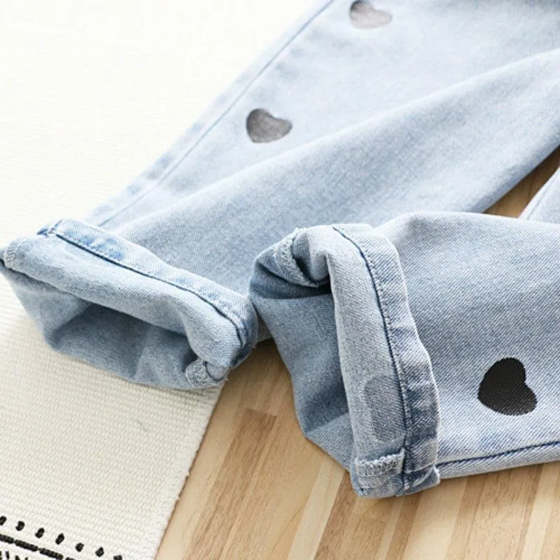 Girls' Denim Overalls Love Jumpsuit