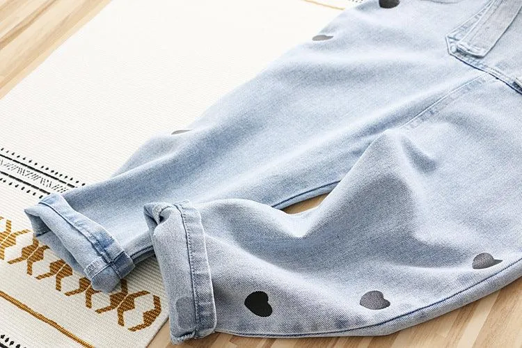 Girls' Denim Overalls Love Jumpsuit