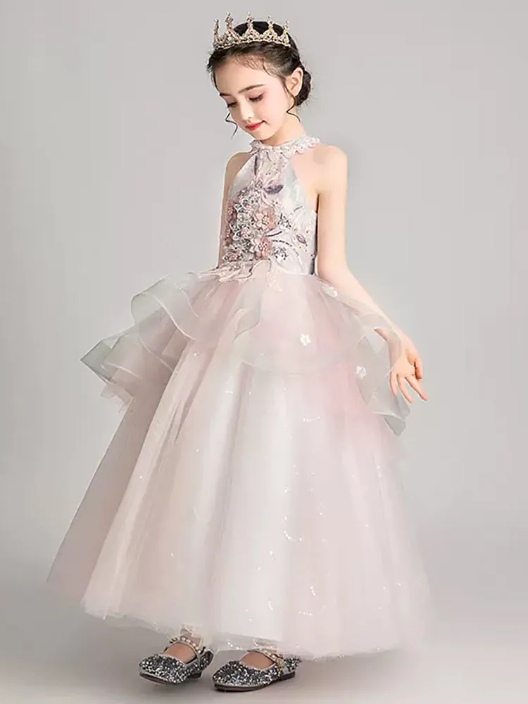 Girls' Piano Performance Costume Flower Kid's Evening Gown Princess Dress