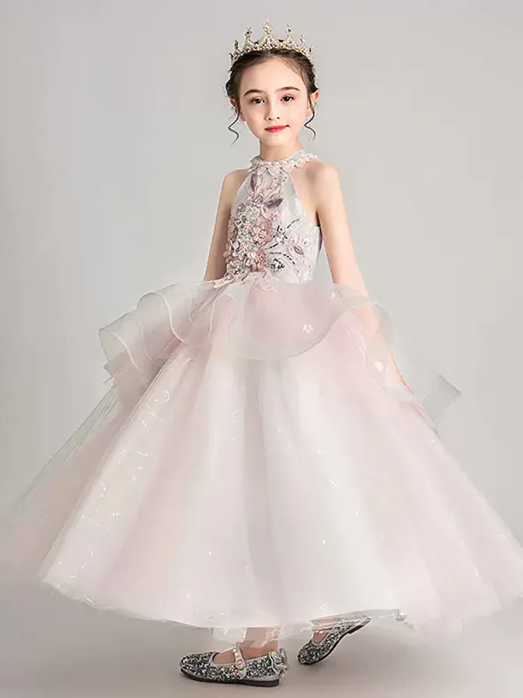Girls' Piano Performance Costume Flower Kid's Evening Gown Princess Dress