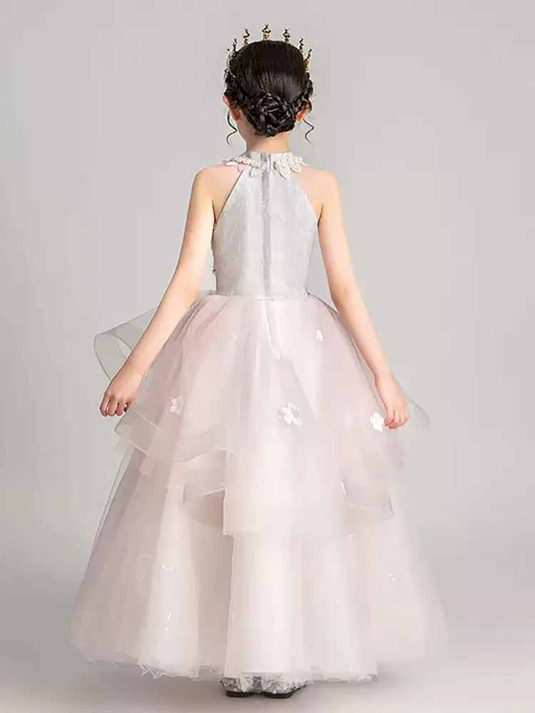 Girls' Piano Performance Costume Flower Kid's Evening Gown Princess Dress