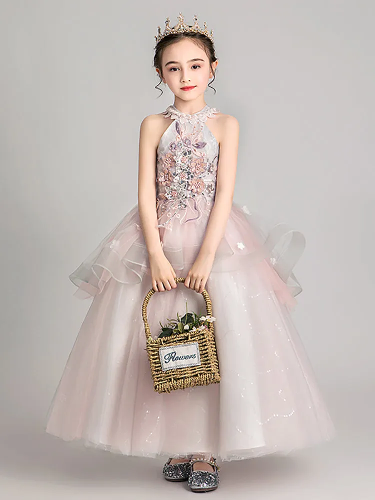 Girls' Piano Performance Costume Flower Kid's Evening Gown Princess Dress