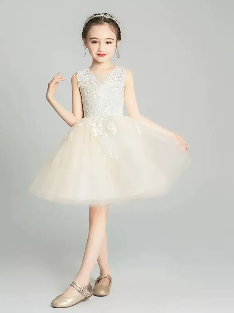 Girls' Piano Performance Costume Flower Kid's Puffy Gown Princess Dress