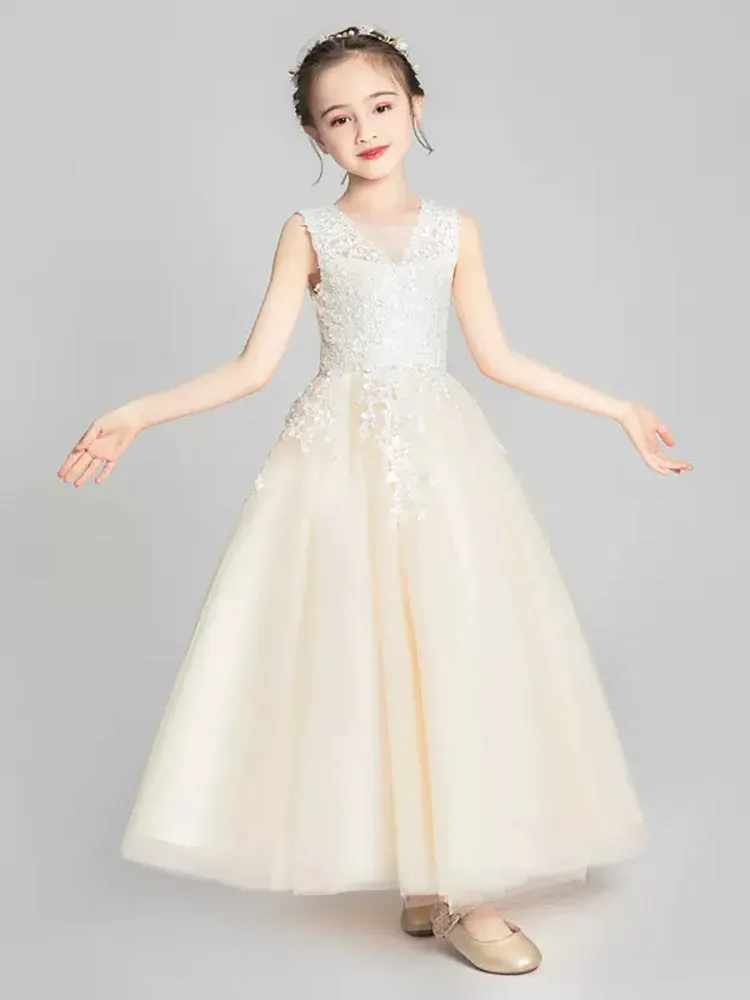 Girls' Piano Performance Costume Flower Kid's Puffy Gown Princess Dress