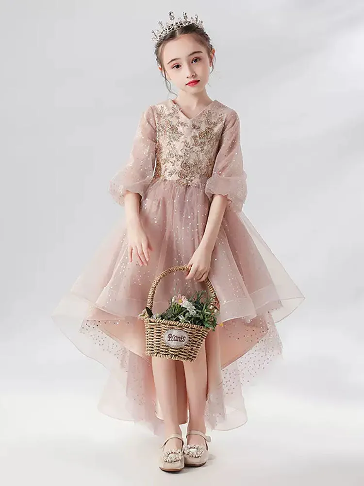 Girls Princess Dress Piano Performance Costume Evening Gown Flower Girl Puffy Dress