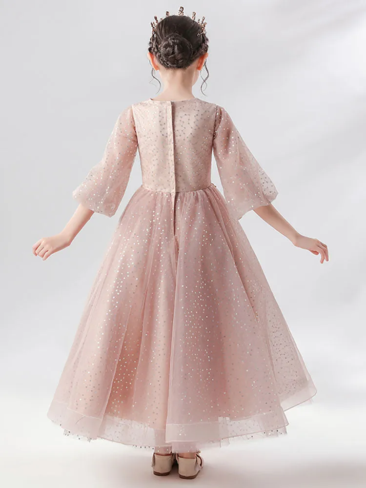 Girls Princess Dress Piano Performance Costume Evening Gown Flower Girl Puffy Dress