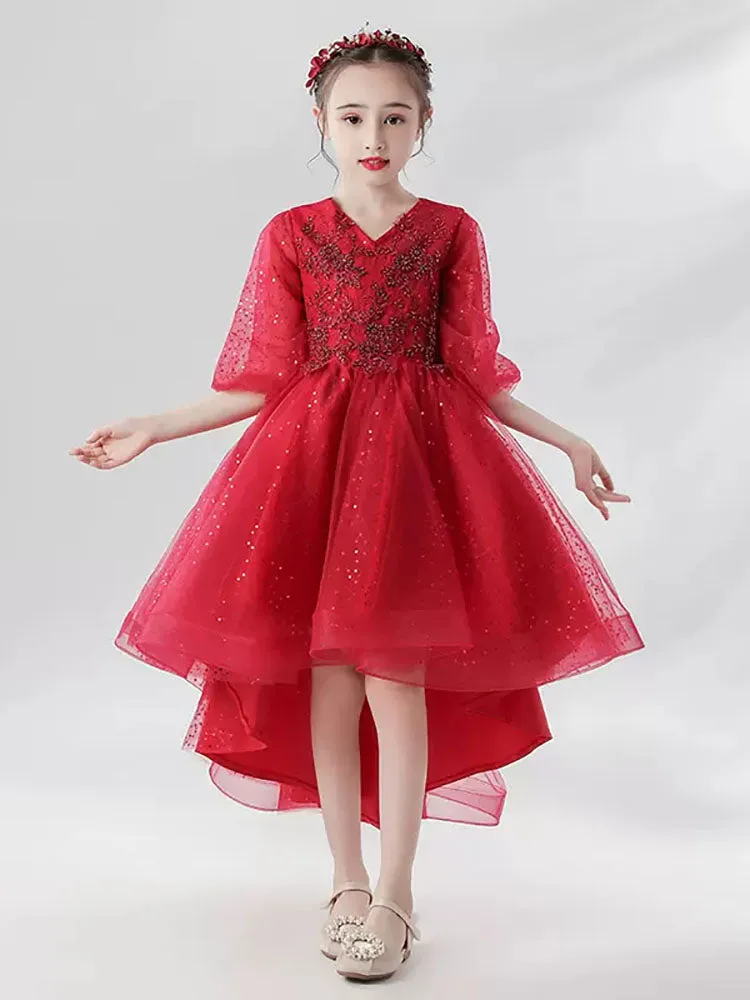 Girls Princess Dress Piano Performance Costume Evening Gown Flower Girl Puffy Dress