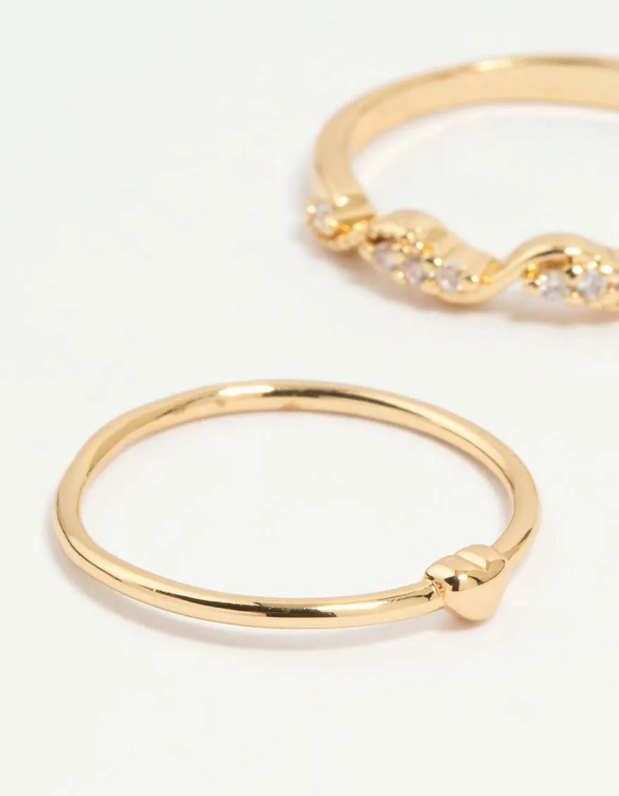 Gold Plated Bow & Mini Heart Stacking Rings 3-Pack