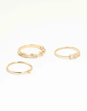 Gold Plated Bow & Mini Heart Stacking Rings 3-Pack
