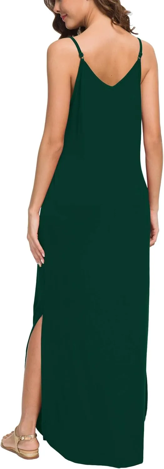GRECERELLE Women's Summer Casual Loose Dress Beach Cover Up Long Cami Maxi Dresses with Pocket
