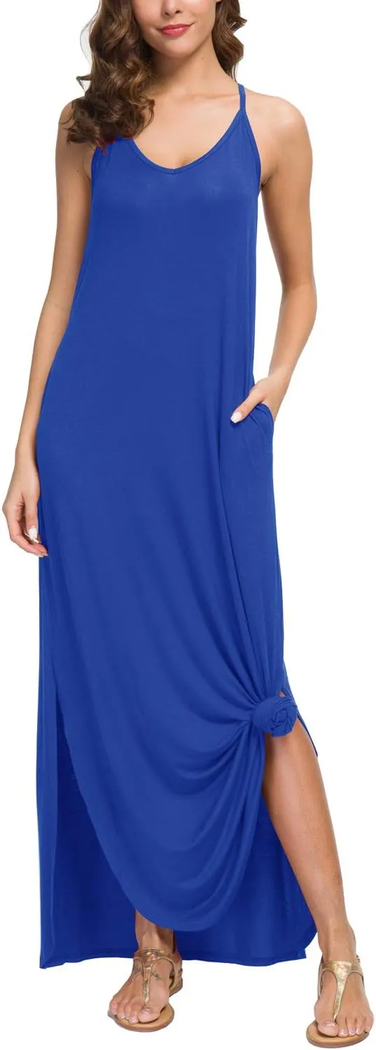GRECERELLE Women's Summer Casual Loose Dress Beach Cover Up Long Cami Maxi Dresses with Pocket