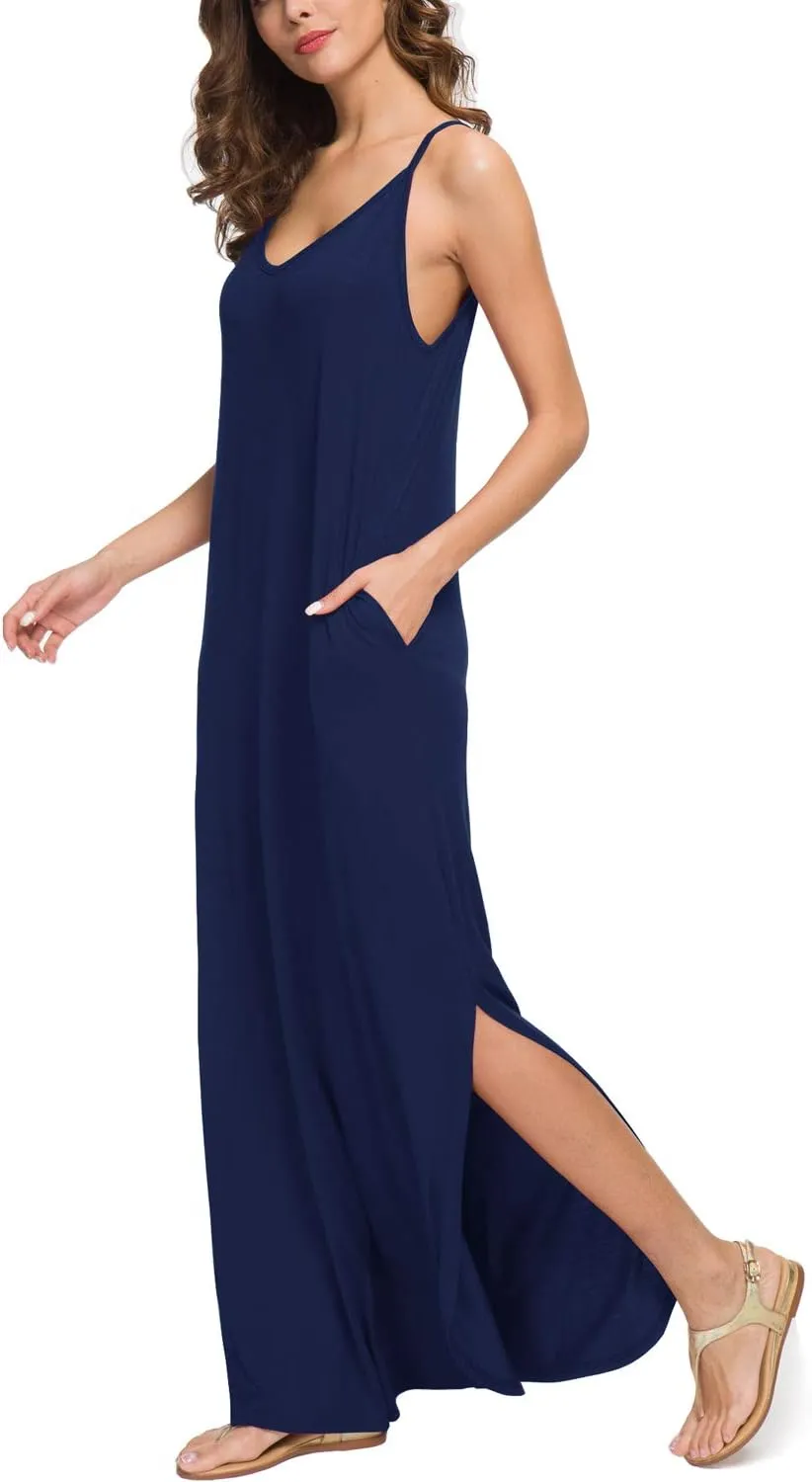 GRECERELLE Women's Summer Casual Loose Dress Beach Cover Up Long Cami Maxi Dresses with Pocket
