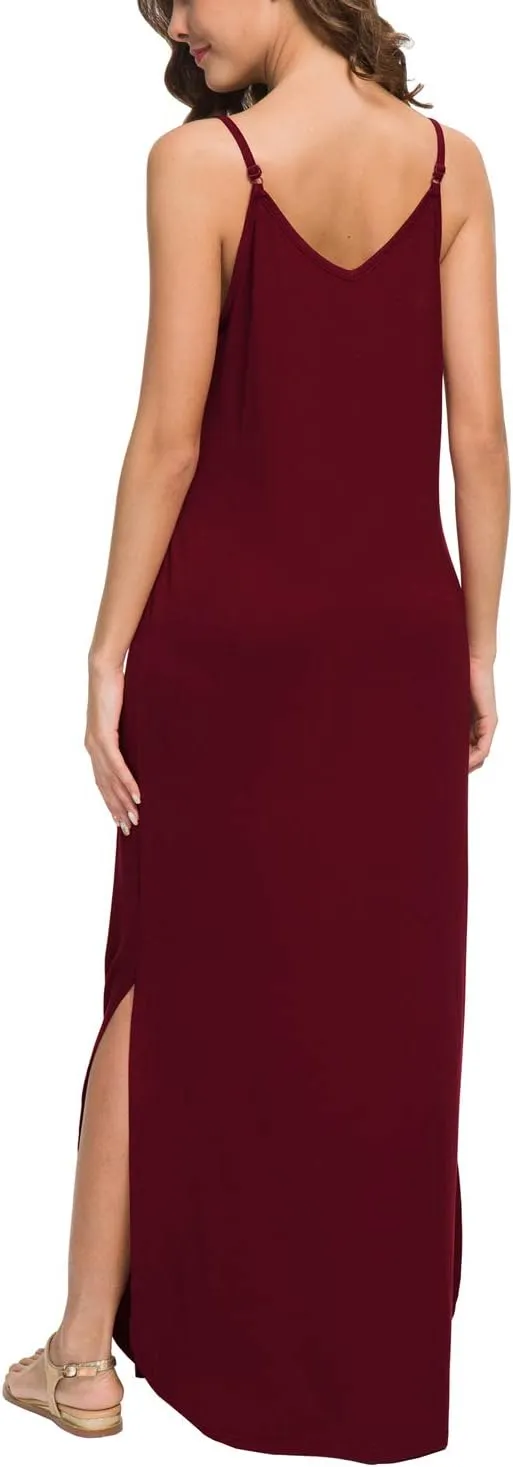 GRECERELLE Women's Summer Casual Loose Dress Beach Cover Up Long Cami Maxi Dresses with Pocket
