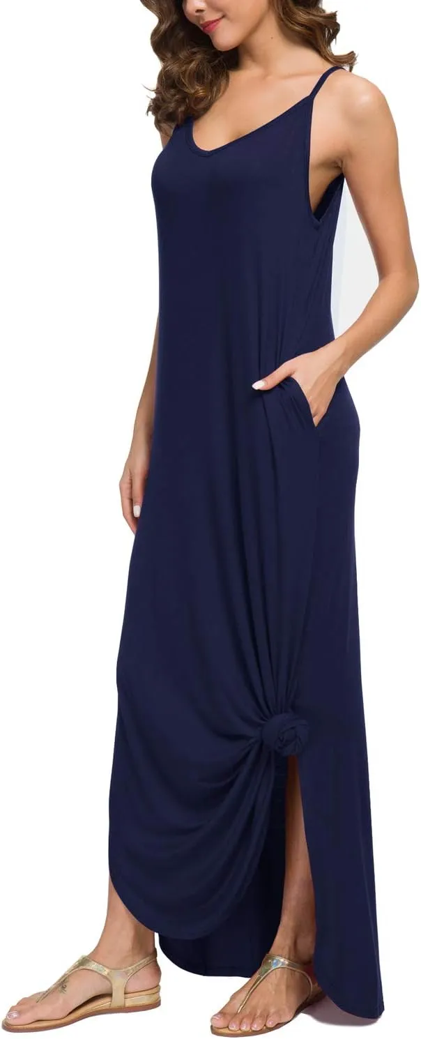 GRECERELLE Women's Summer Casual Loose Dress Beach Cover Up Long Cami Maxi Dresses with Pocket