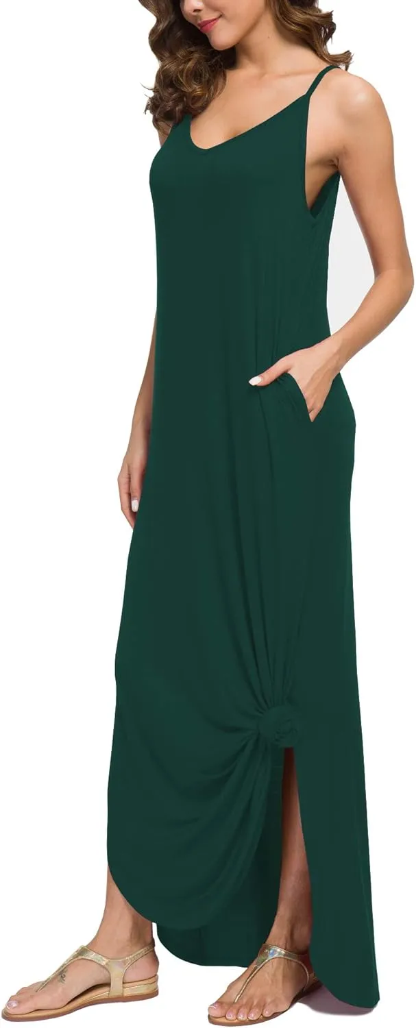 GRECERELLE Women's Summer Casual Loose Dress Beach Cover Up Long Cami Maxi Dresses with Pocket