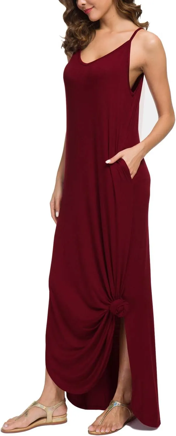 GRECERELLE Women's Summer Casual Loose Dress Beach Cover Up Long Cami Maxi Dresses with Pocket
