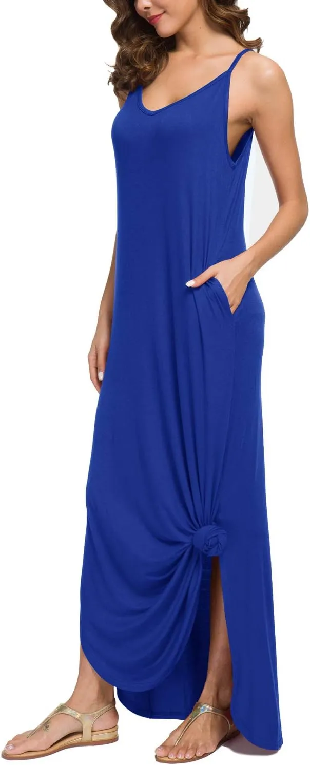 GRECERELLE Women's Summer Casual Loose Dress Beach Cover Up Long Cami Maxi Dresses with Pocket