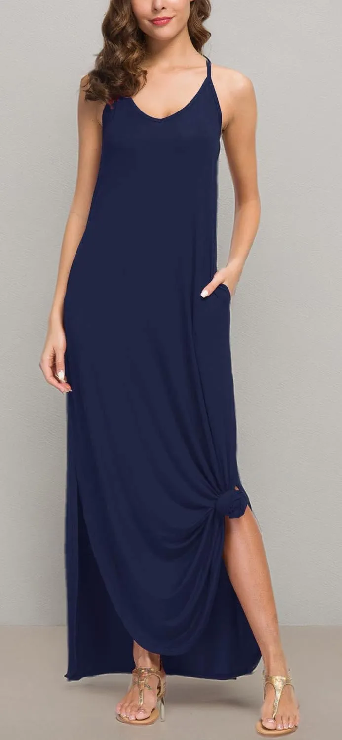 GRECERELLE Women's Summer Casual Loose Dress Beach Cover Up Long Cami Maxi Dresses with Pocket