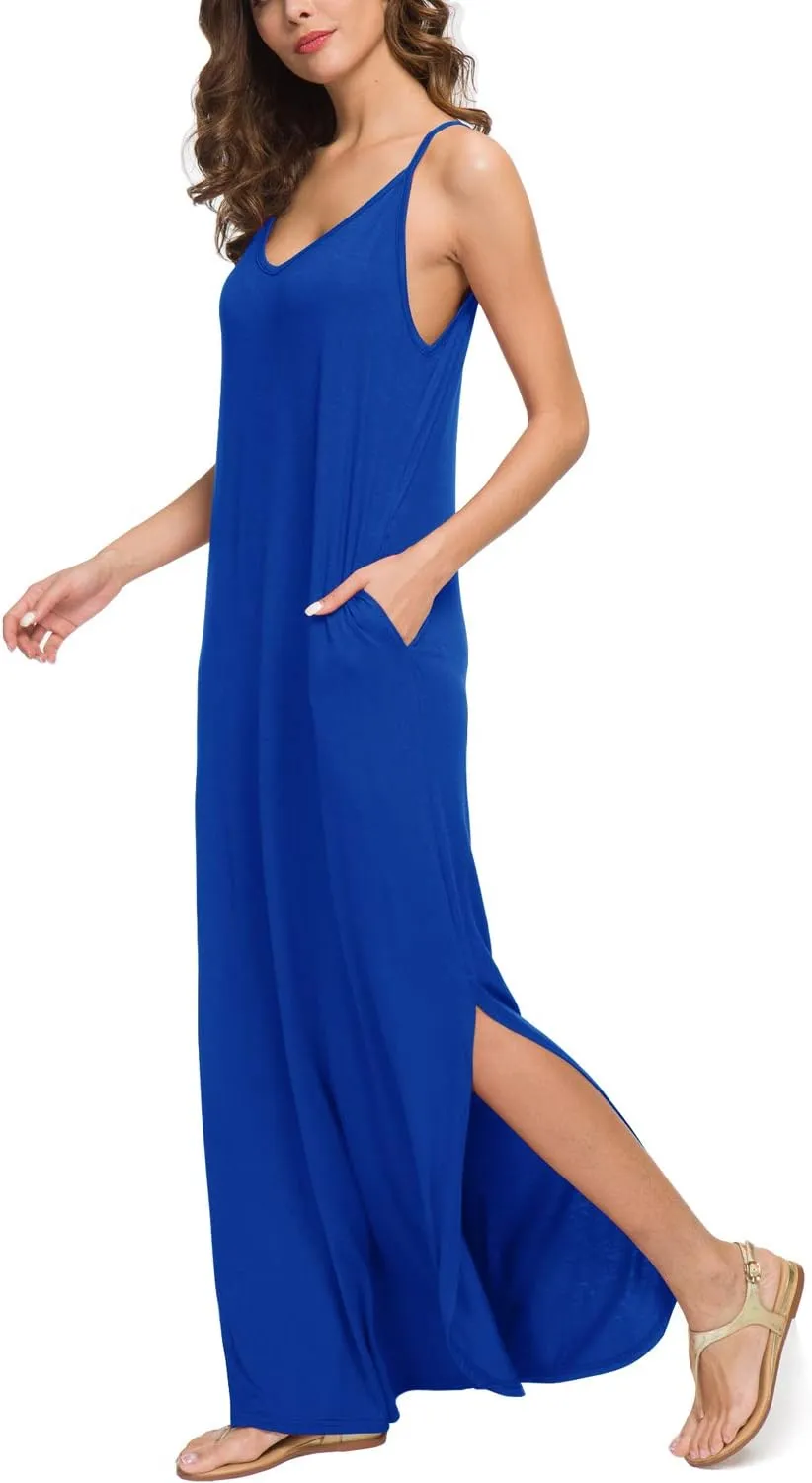 GRECERELLE Women's Summer Casual Loose Dress Beach Cover Up Long Cami Maxi Dresses with Pocket