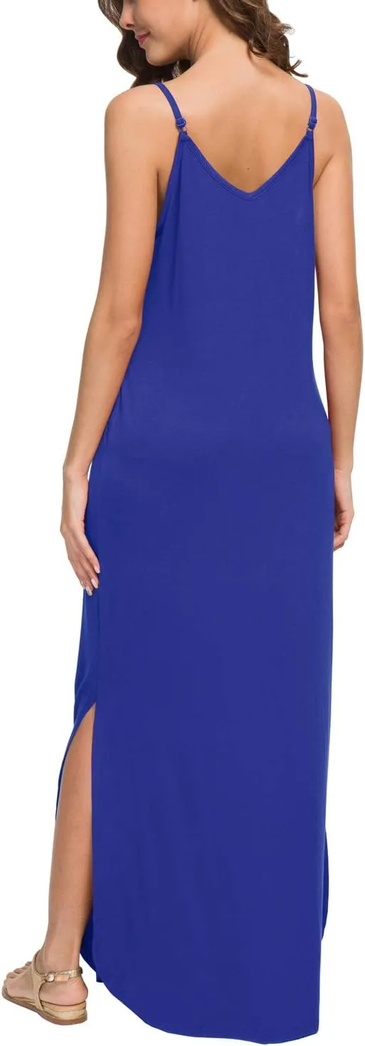 GRECERELLE Women's Summer Casual Loose Dress Beach Cover Up Long Cami Maxi Dresses with Pocket