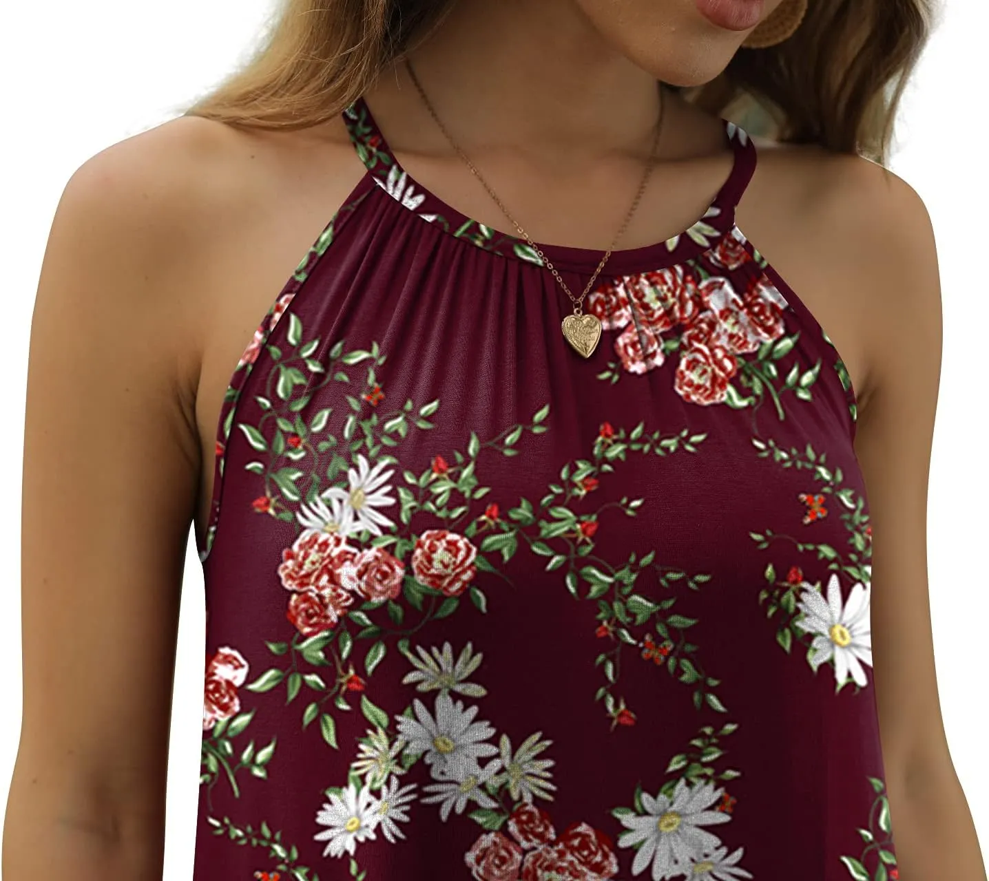 GRECERELLE Women's Summer Casual Loose Sundress Halter/U-Neck Sleeveless Side Slit Long Maxi Dress