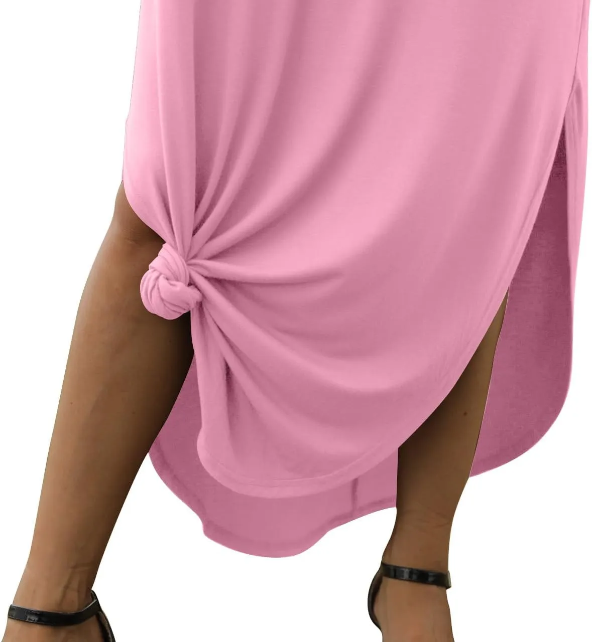 GRECERELLE Women's Summer Casual Loose Sundress Halter/U-Neck Sleeveless Side Slit Long Maxi Dress