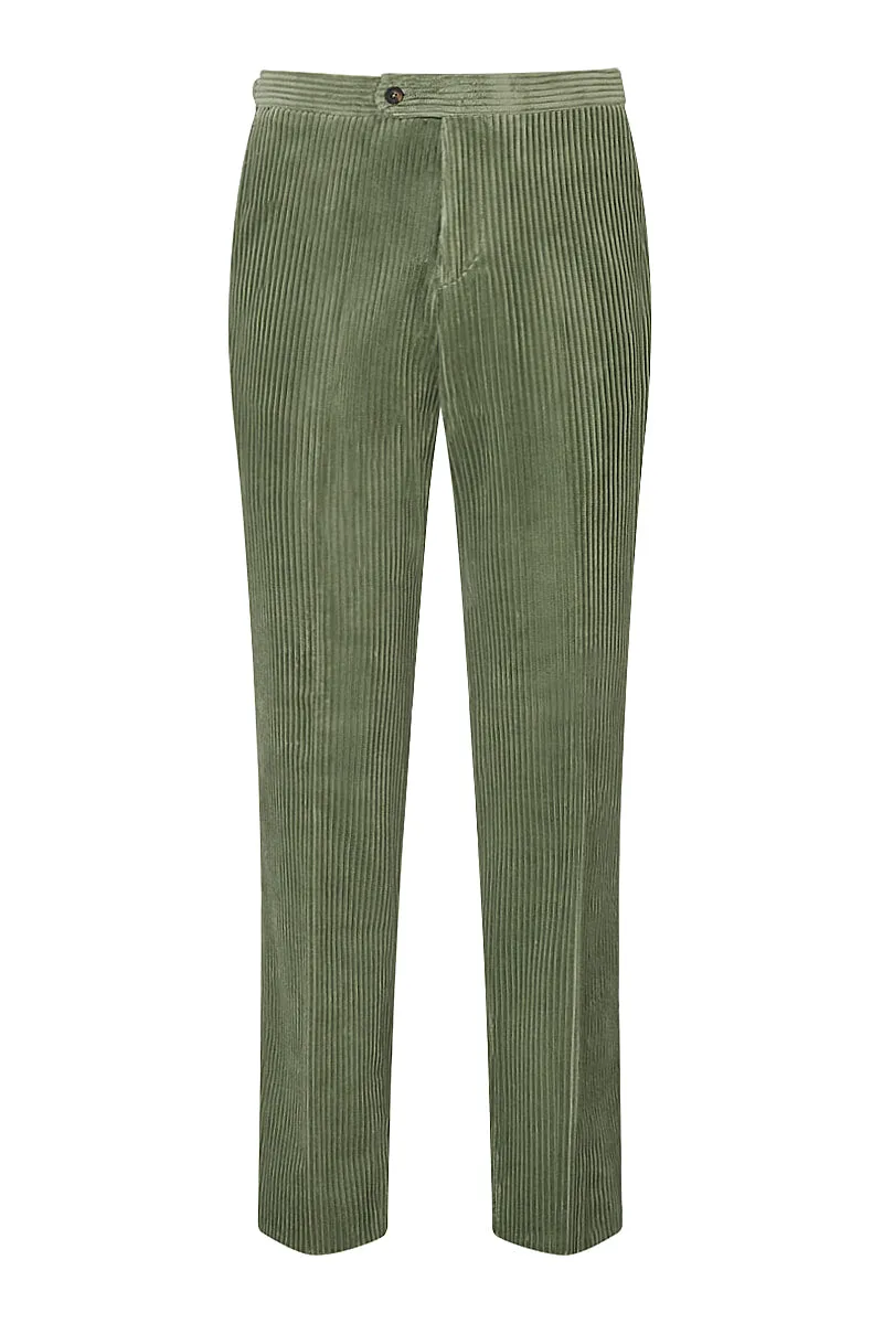 Green Flat Front 5 Wale Corduroy Trousers