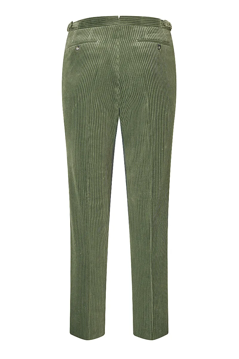 Green Flat Front 5 Wale Corduroy Trousers