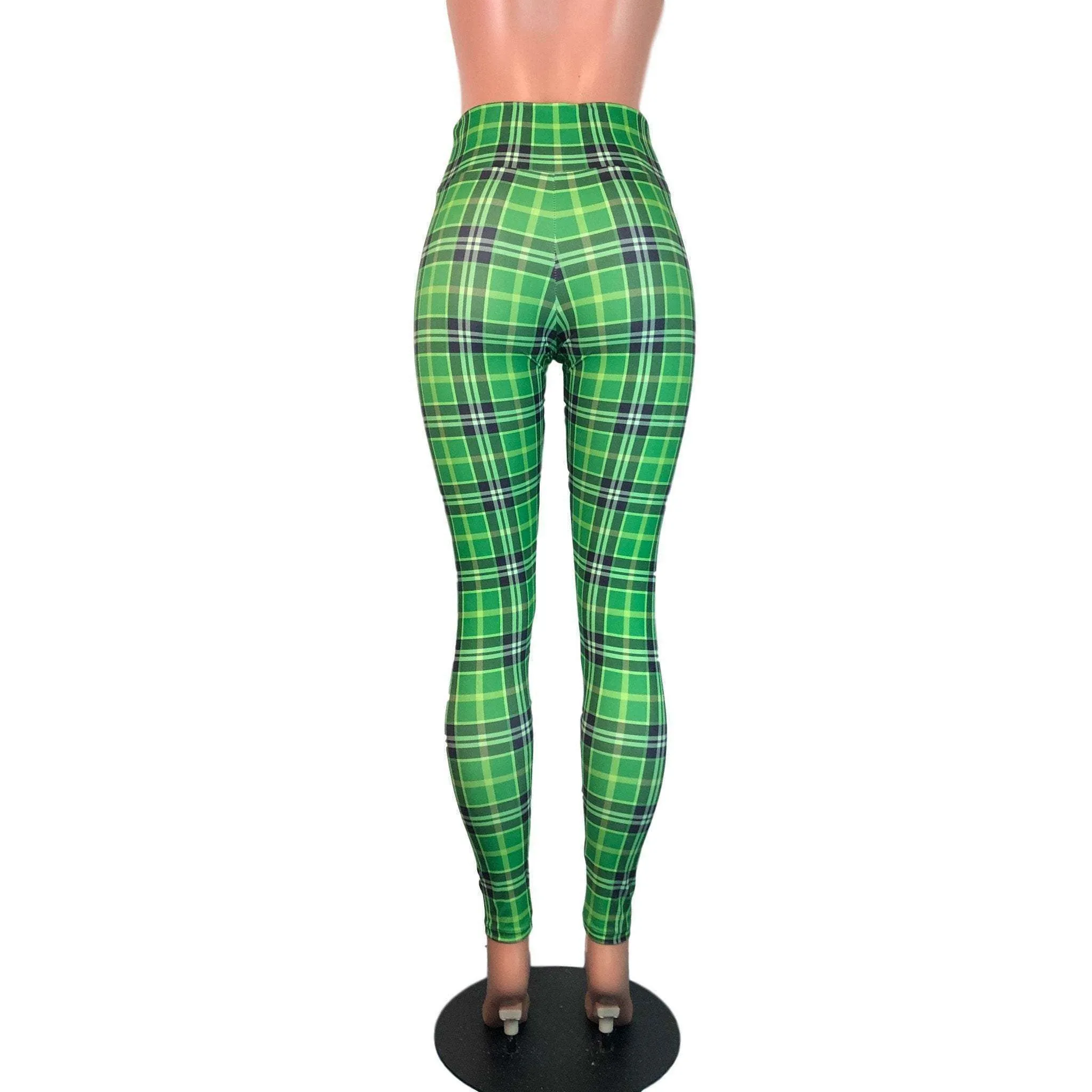 Green Plaid High Waist Leggings Pants
