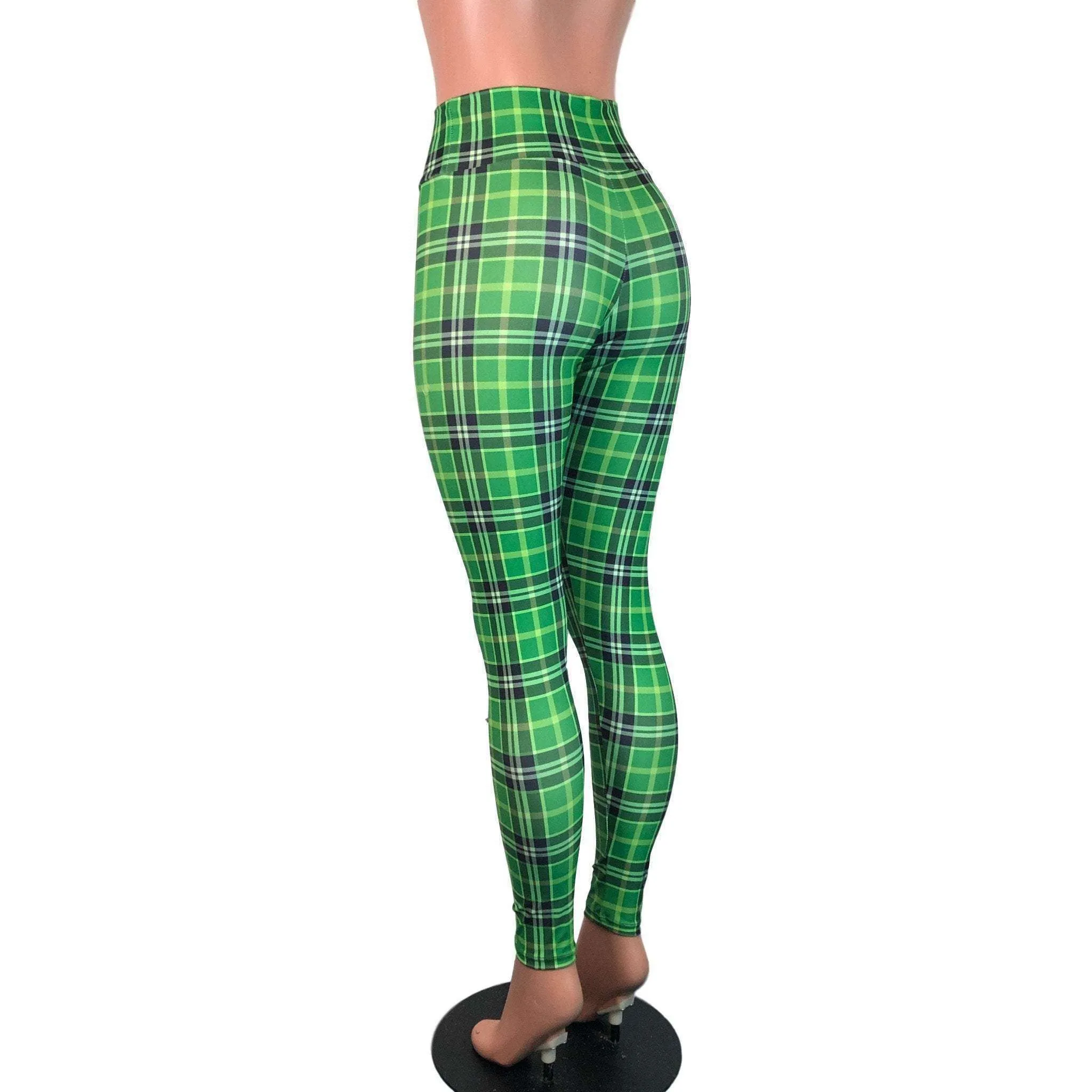 Green Plaid High Waist Leggings Pants