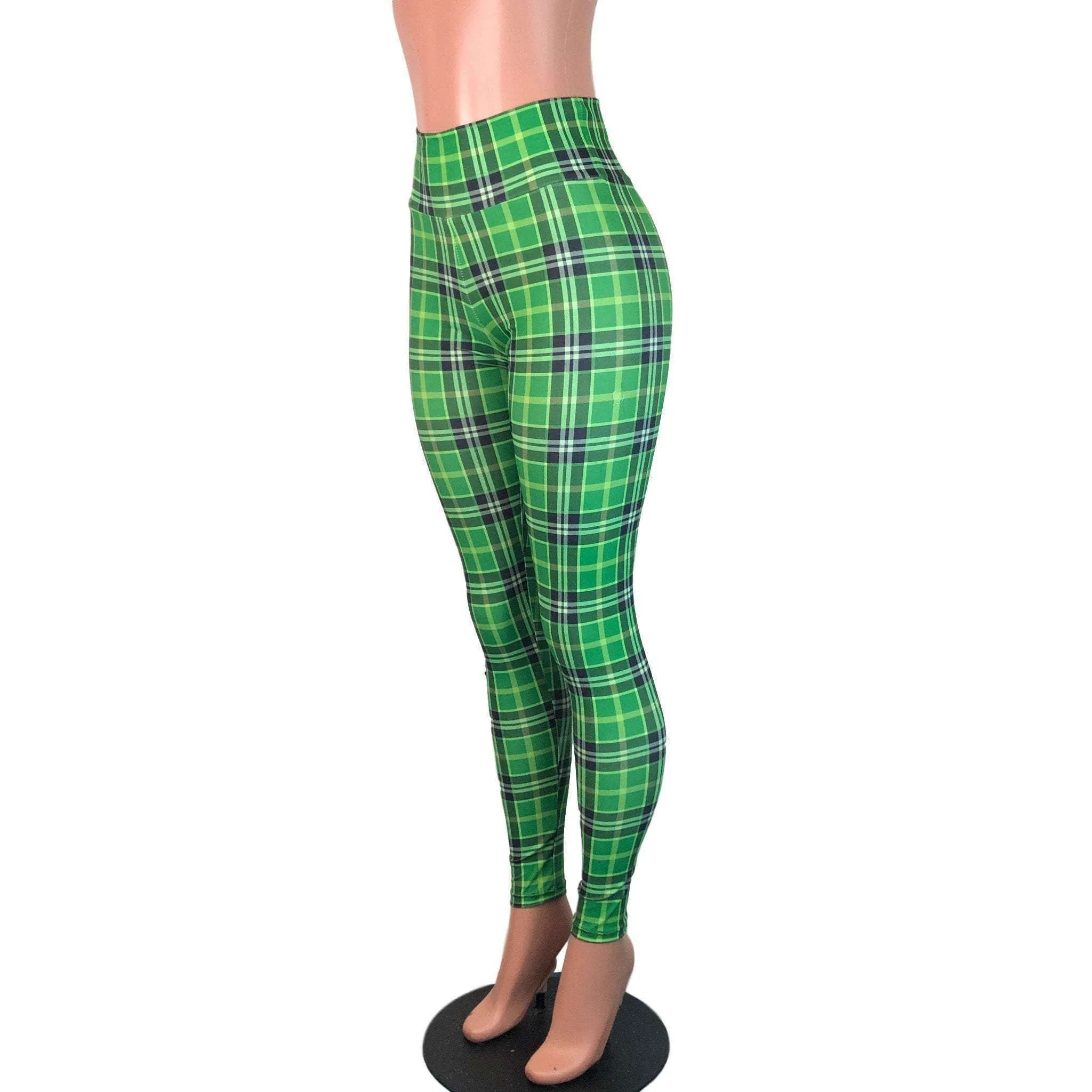 Green Plaid High Waist Leggings Pants