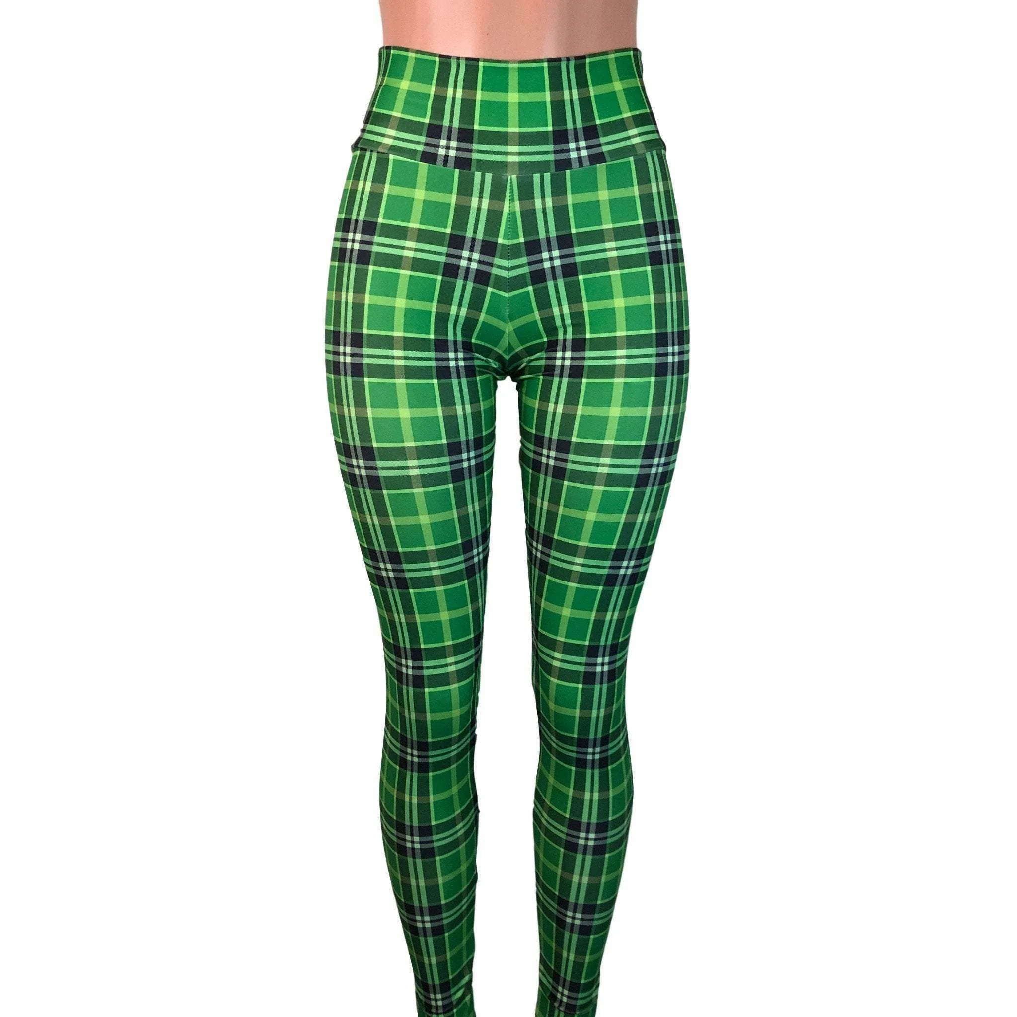 Green Plaid High Waist Leggings Pants