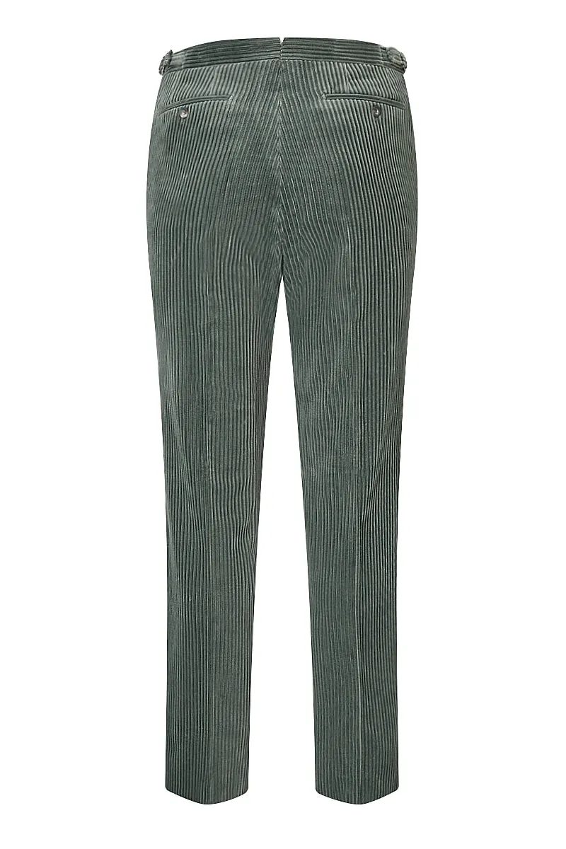 Grey Flat Front 5 Wale Corduroy Trousers