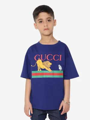 Gucci Boys Lion Logo T-Shirt in Navy