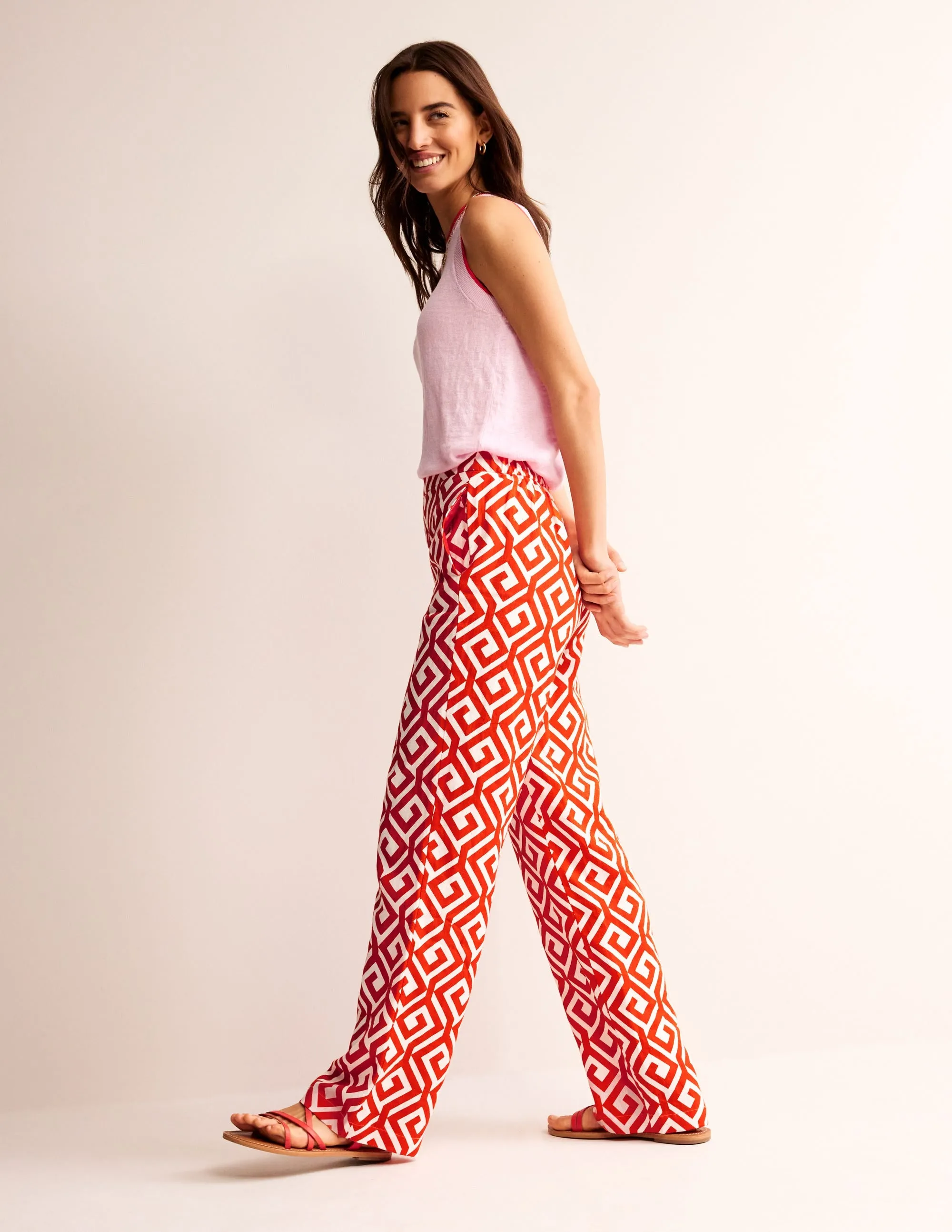 Hampstead Linen Trousers-Flame Scarlet, Maze