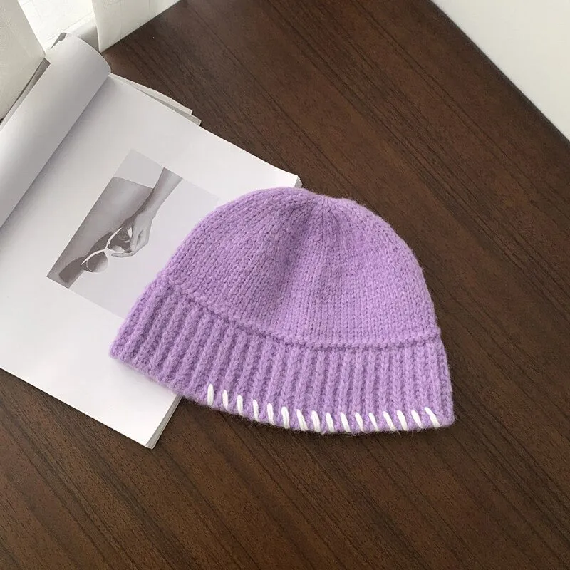 Handmade Crochet Retro Thick Cashmere Knitted Bonnet Hats