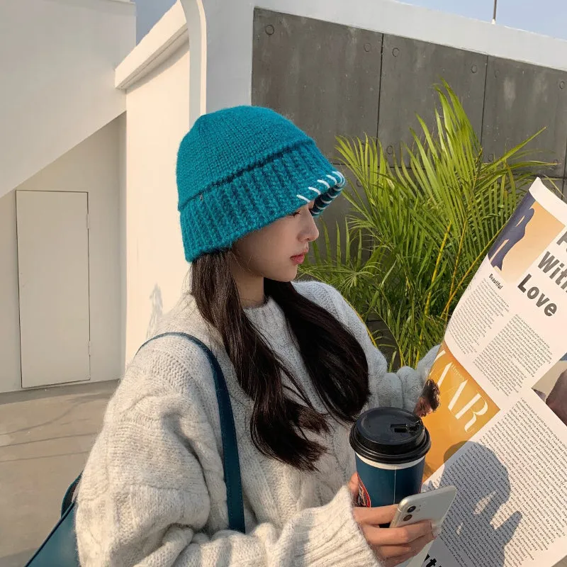 Handmade Crochet Retro Thick Cashmere Knitted Bonnet Hats