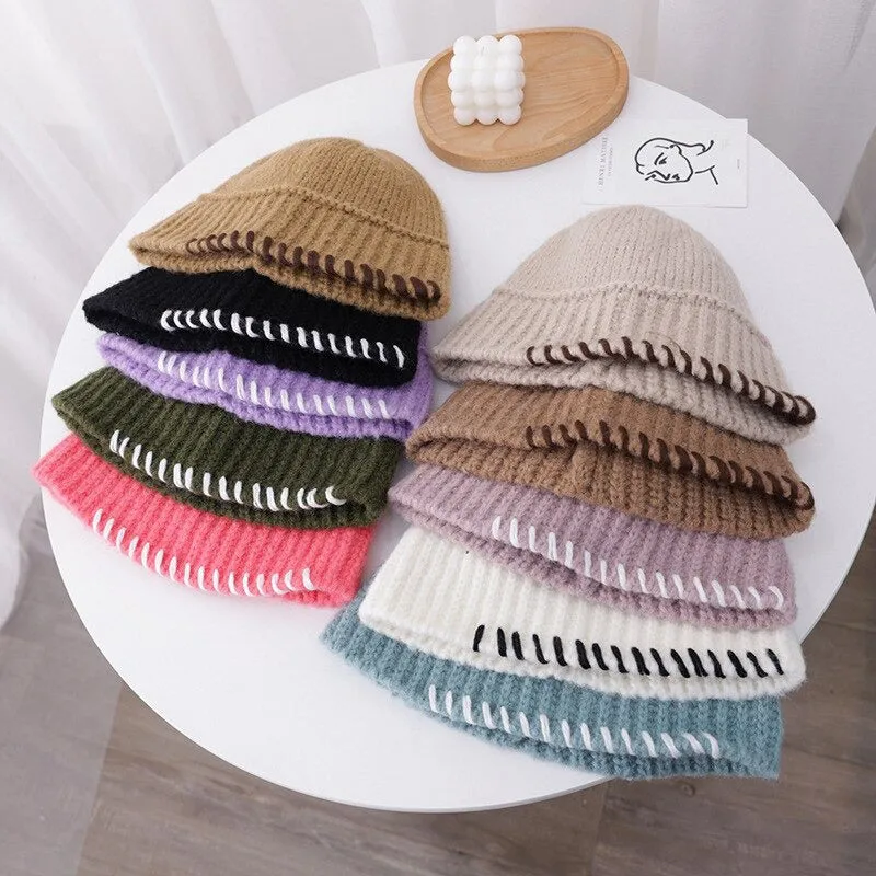 Handmade Crochet Retro Thick Cashmere Knitted Bonnet Hats