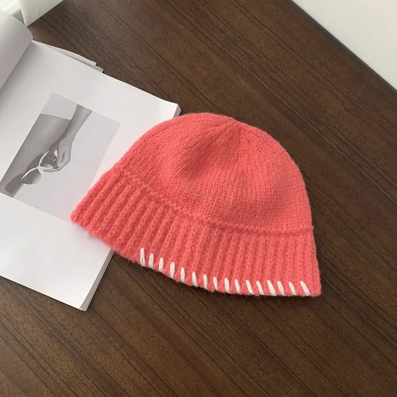 Handmade Crochet Retro Thick Cashmere Knitted Bonnet Hats