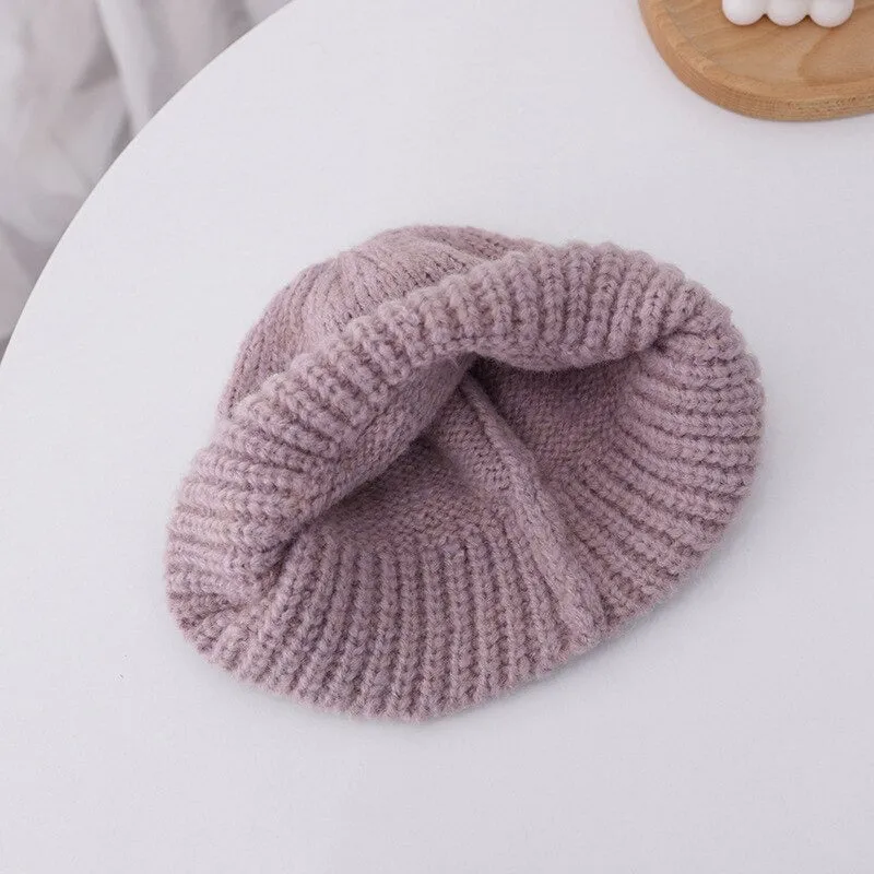 Handmade Crochet Retro Thick Cashmere Knitted Bonnet Hats