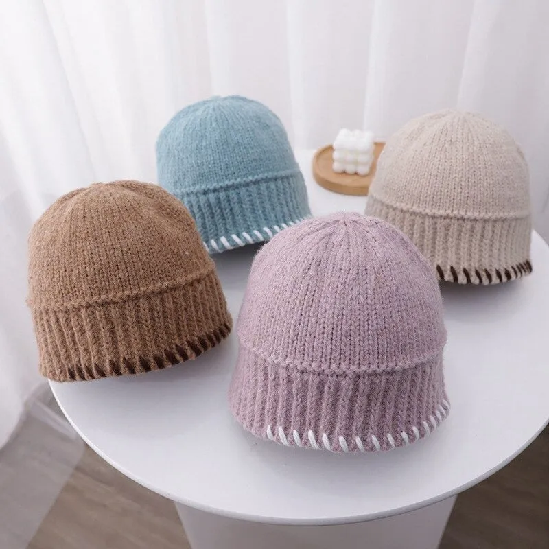 Handmade Crochet Retro Thick Cashmere Knitted Bonnet Hats
