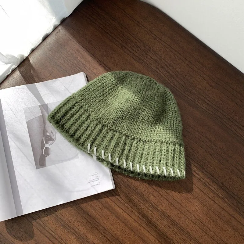 Handmade Crochet Retro Thick Cashmere Knitted Bonnet Hats