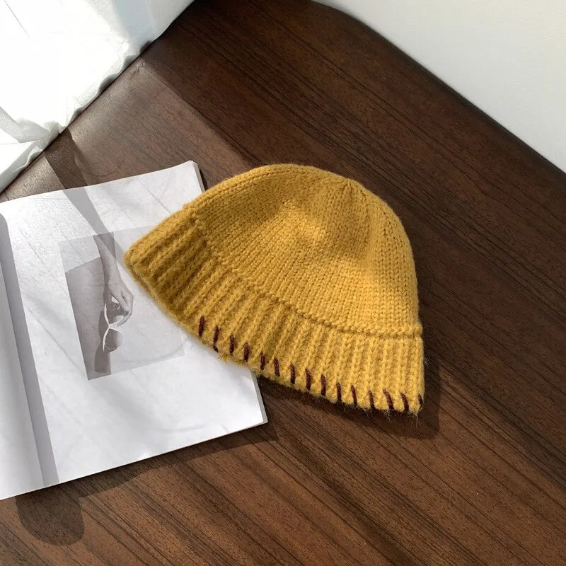 Handmade Crochet Retro Thick Cashmere Knitted Bonnet Hats