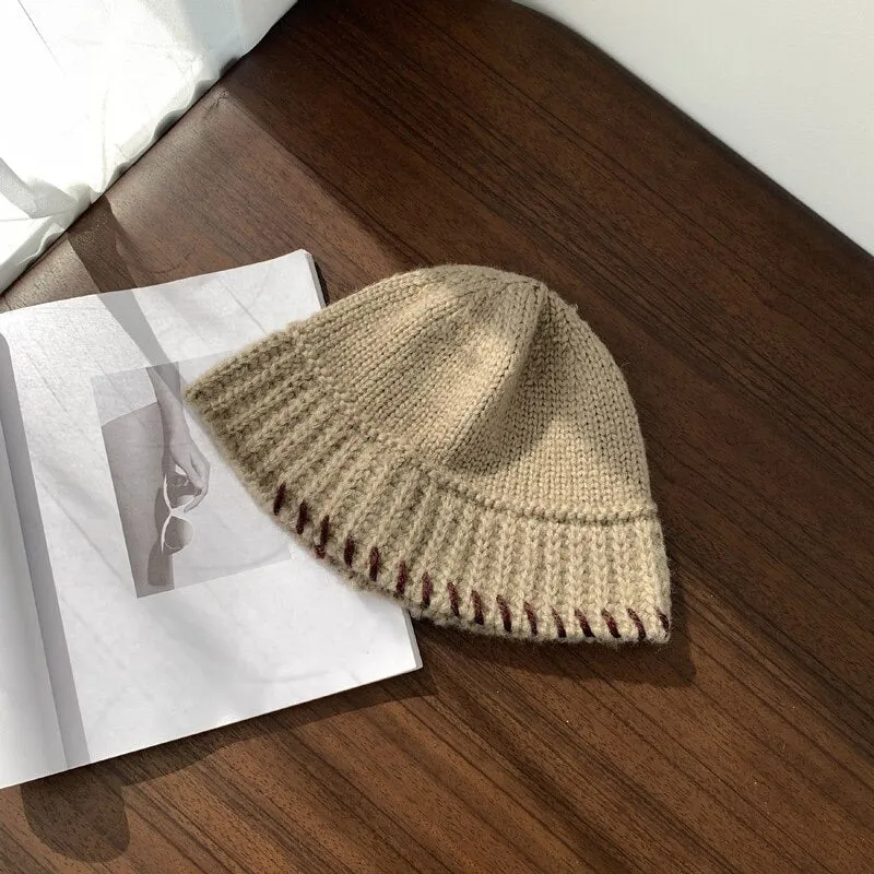 Handmade Crochet Retro Thick Cashmere Knitted Bonnet Hats
