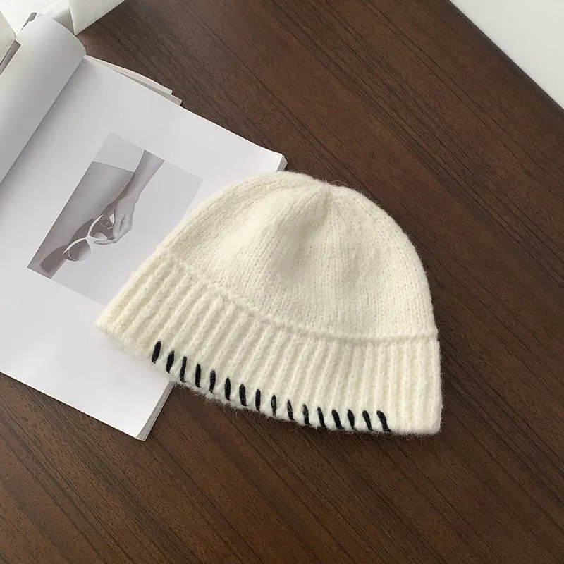 Handmade Crochet Retro Thick Cashmere Knitted Bonnet Hats
