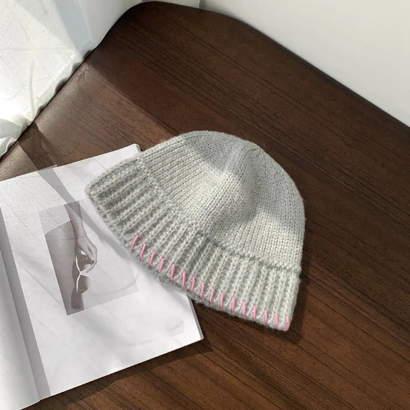Handmade Crochet Retro Thick Cashmere Knitted Bonnet Hats
