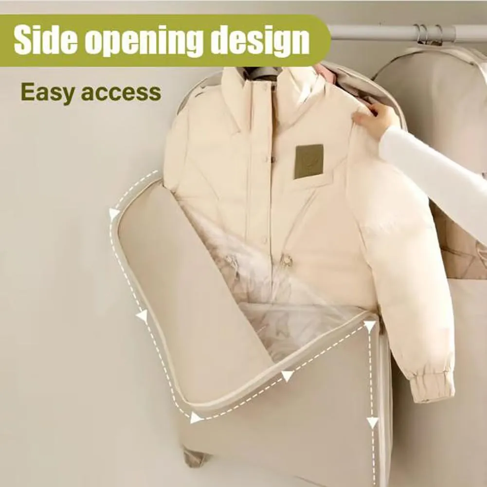 Hanging Garment Bag, 2025 Space Saving Hanging Garment Bag with Self Compression Zipper (Beige, L)