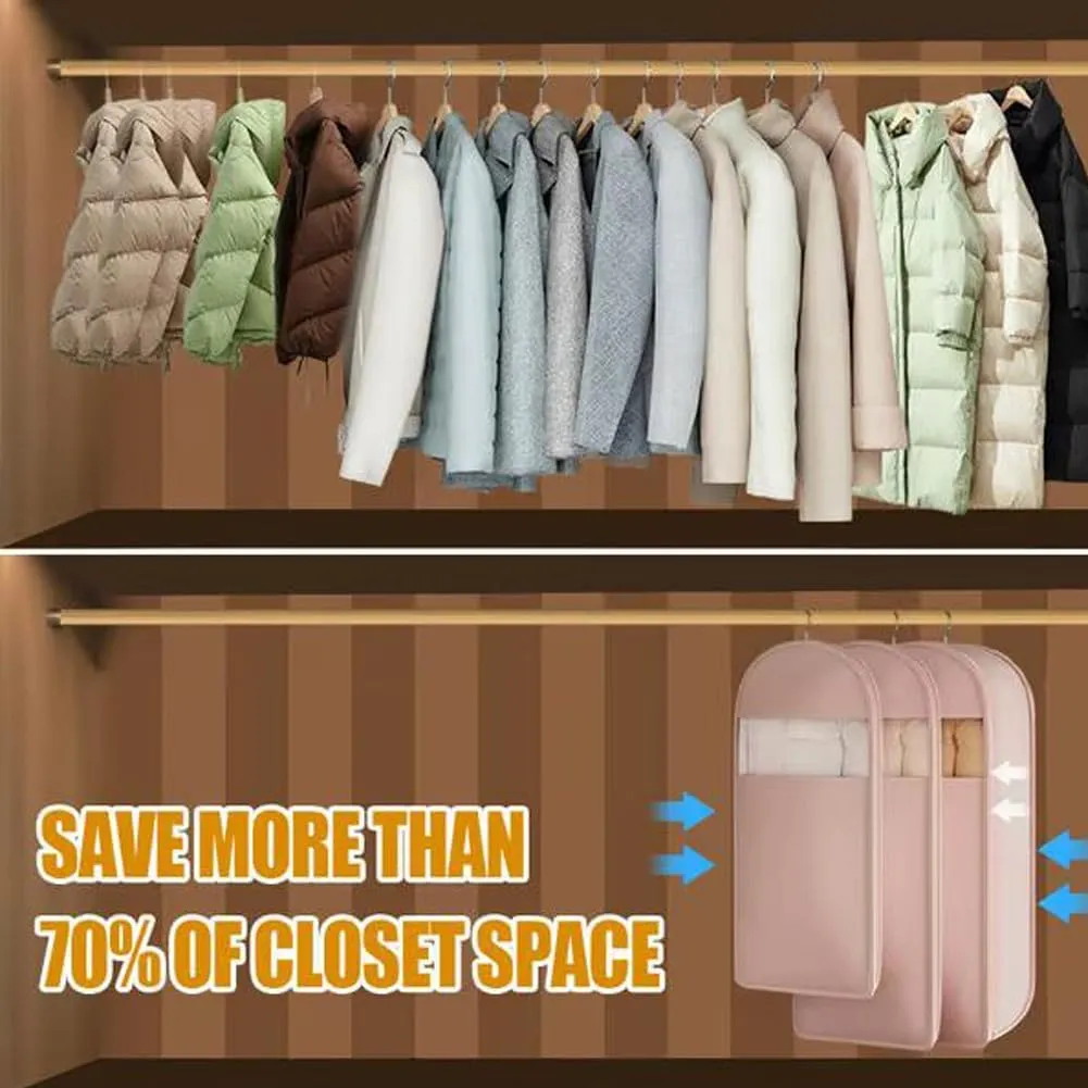Hanging Garment Bag, 2025 Space Saving Hanging Garment Bag with Self Compression Zipper (Beige, L)